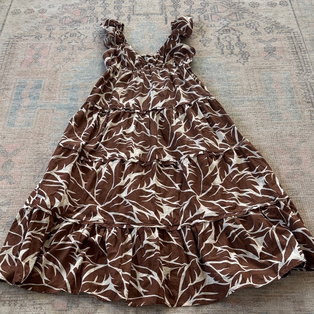 Roxy Brown Tropical Tiered Dress – Effortless Coastal Boho size XS